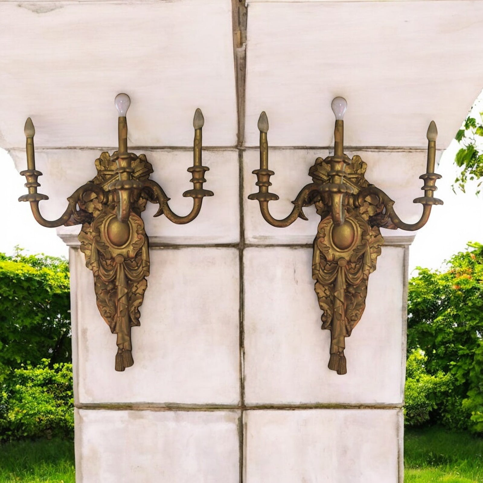 Antique Neoclassical Style Oversized Wall Sconces - Pair