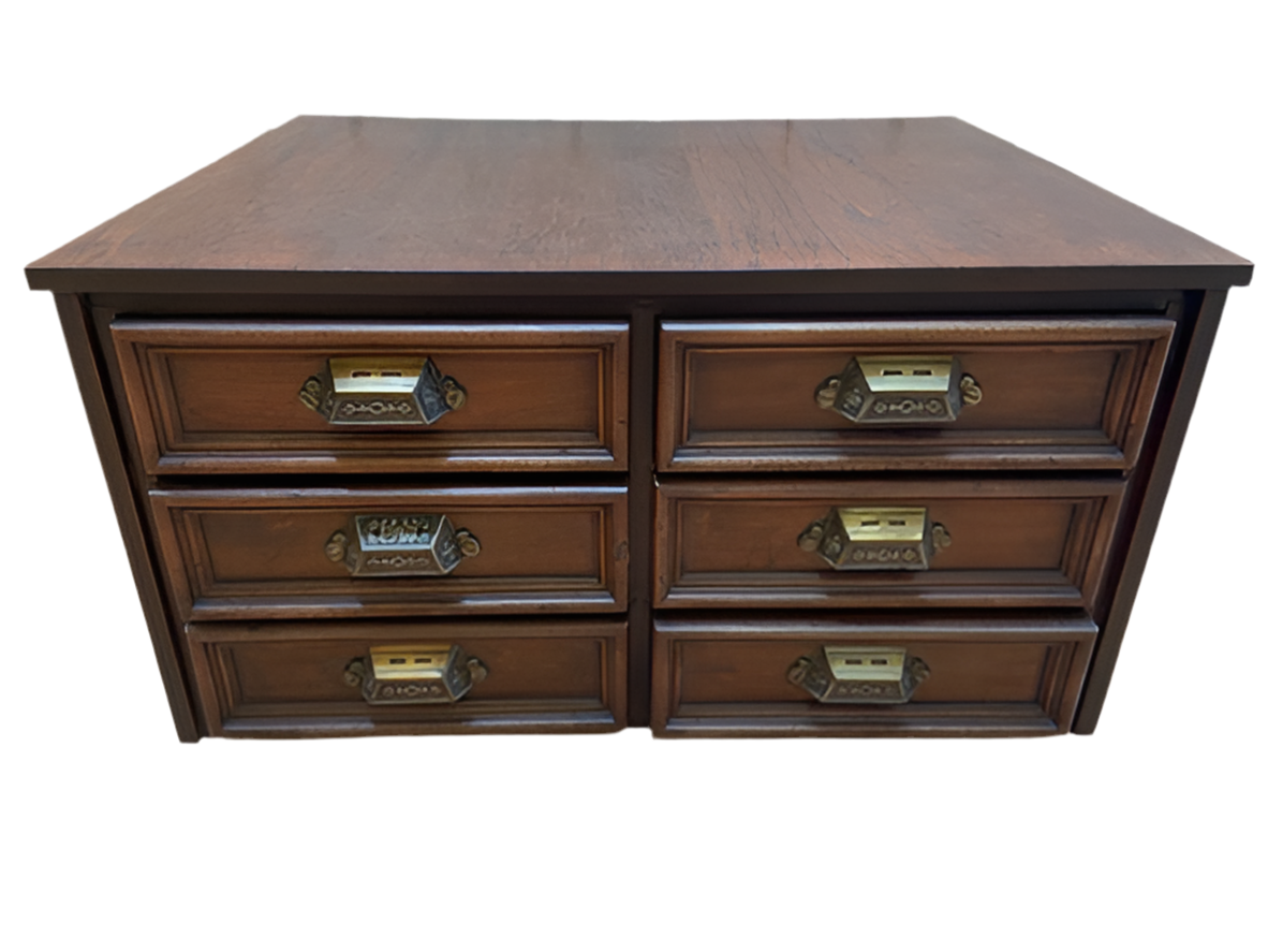 Antique Mahogany Campaign Style Desk Top Letter File Chest