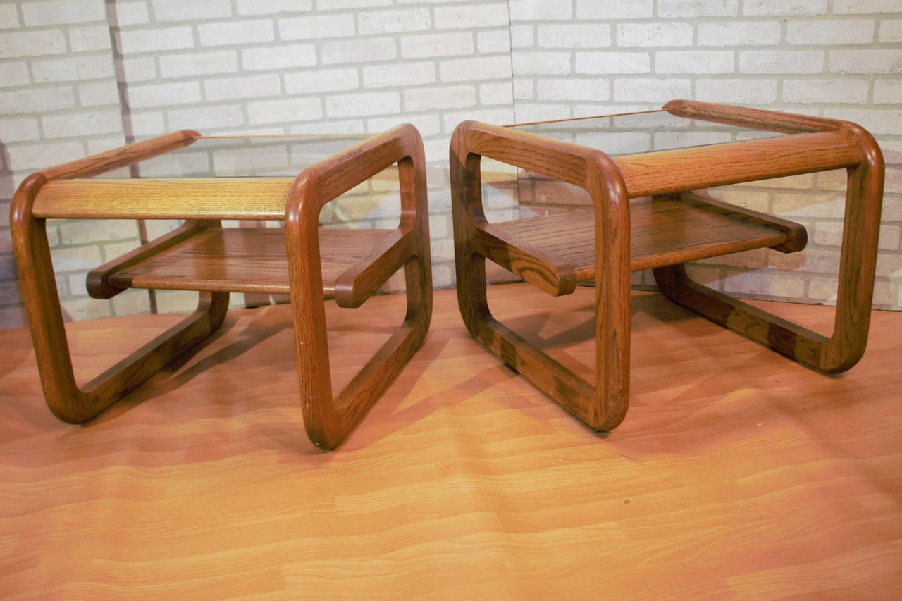 Mid Century Modern Lou Hodges California Side Tables with Inset Glass - Pair