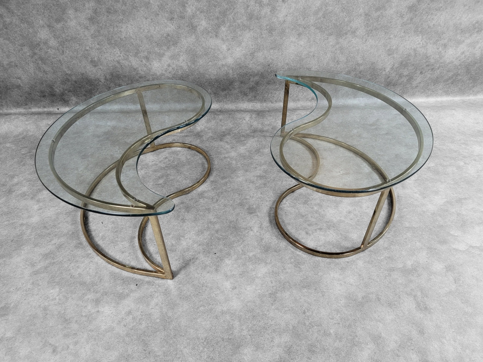 Mid Century Modern Milo Baughman Style Brass Tear Drop Ying/Yang Coffee/Side Tables for DIA