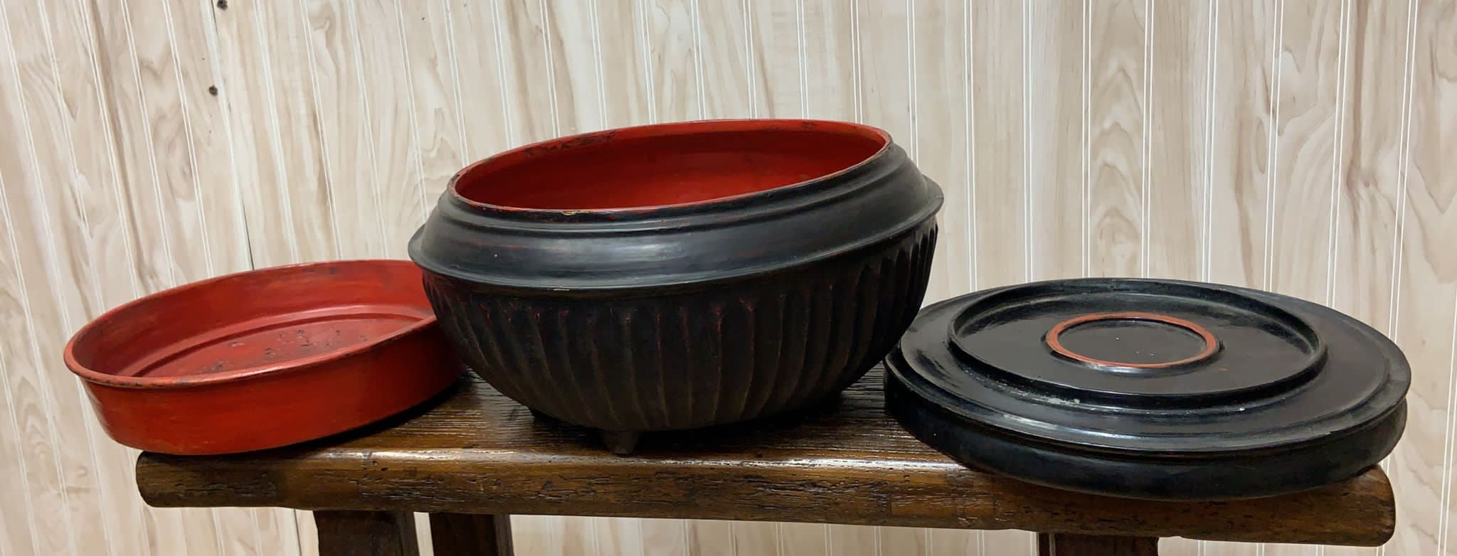 Antique Burmese Black Monk Offering Bowl Set