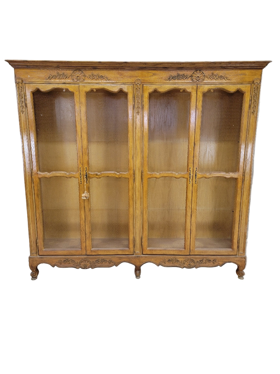 Antique French Country Chicken Wire Paneled Bookcase