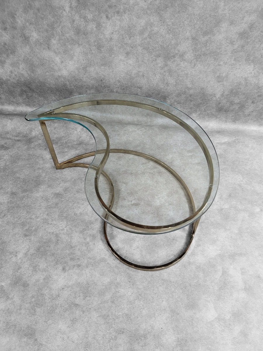 Mid Century Modern Milo Baughman Style Brass Tear Drop Ying/Yang Coffee/Side Tables for DIA