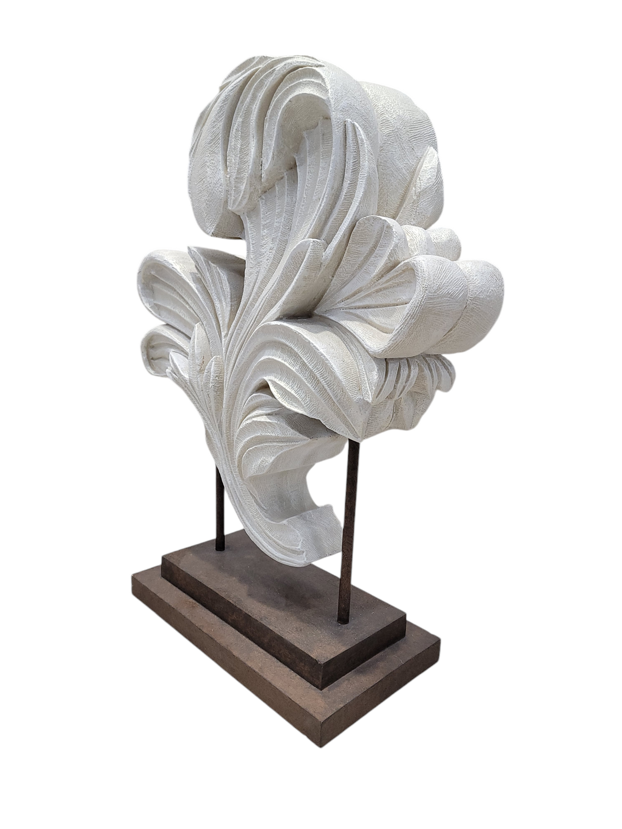 Vintage Sculpted Resin Scrolled Acanthus Leaf Sculpture on a Metal Stand