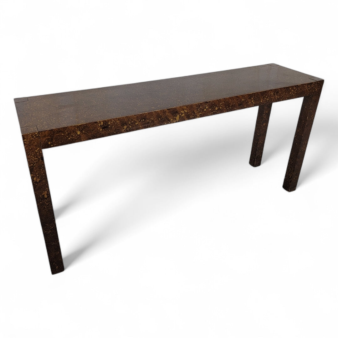 Mid Century Modern Milo Baughman Style Faux Tortoise Drip Glaze Parsons Sofa/Console Table