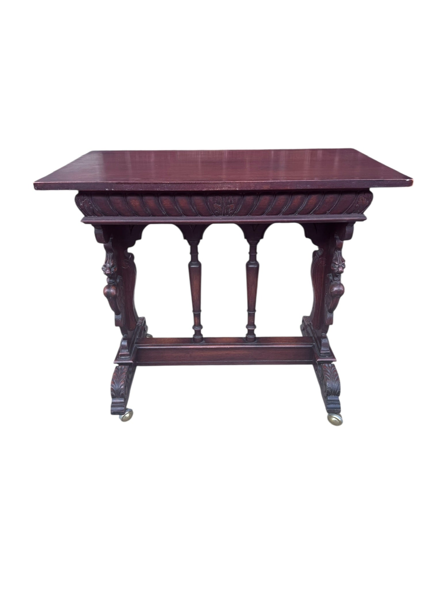 Antique Italian Renaissance Revival Carved Ornate Figural Console Table
