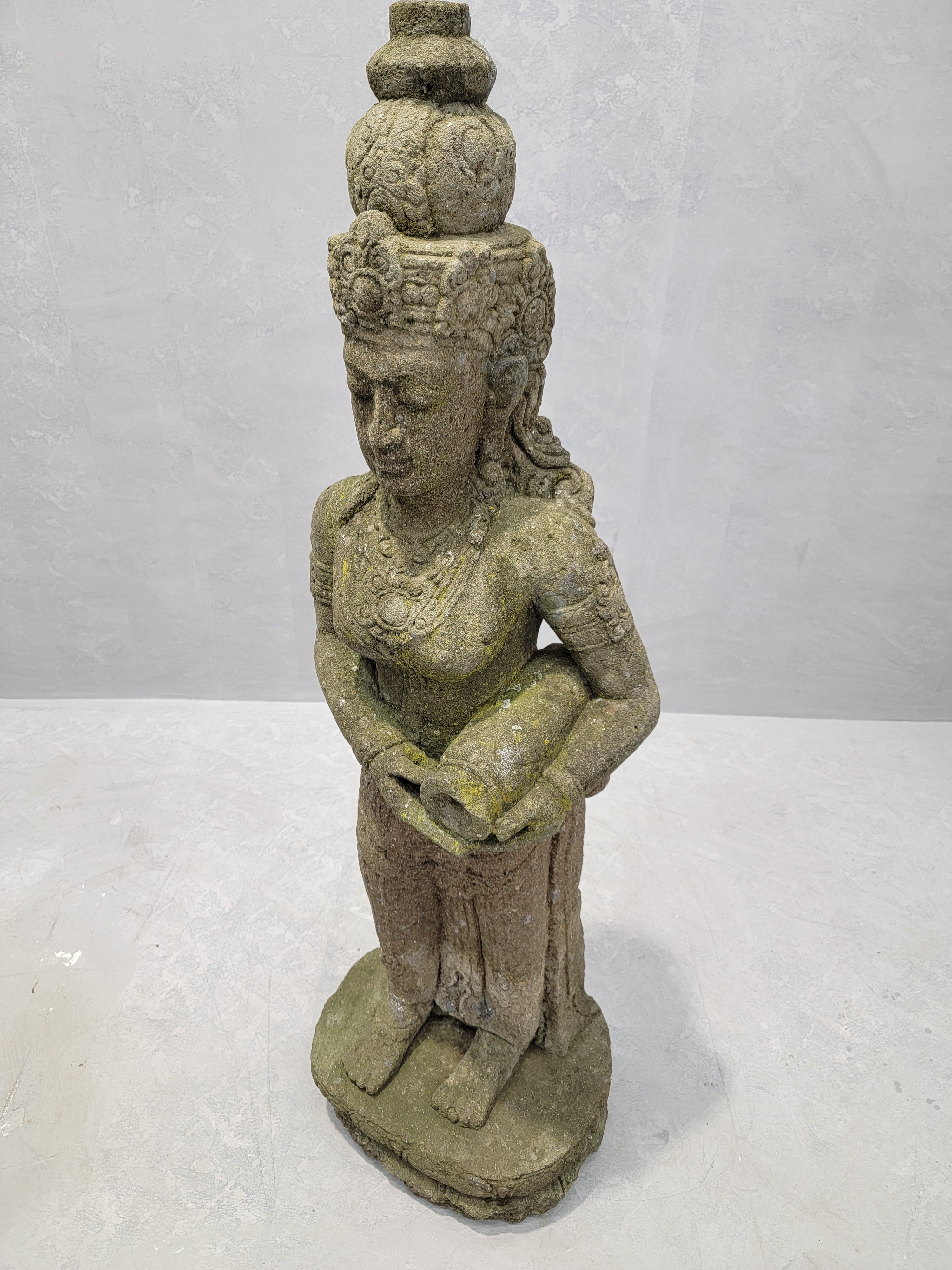 Antique Balinese Sculpted Buddha & Dewi Tara Goddess Indoor/Outdoor Garden Statues - Set of 2