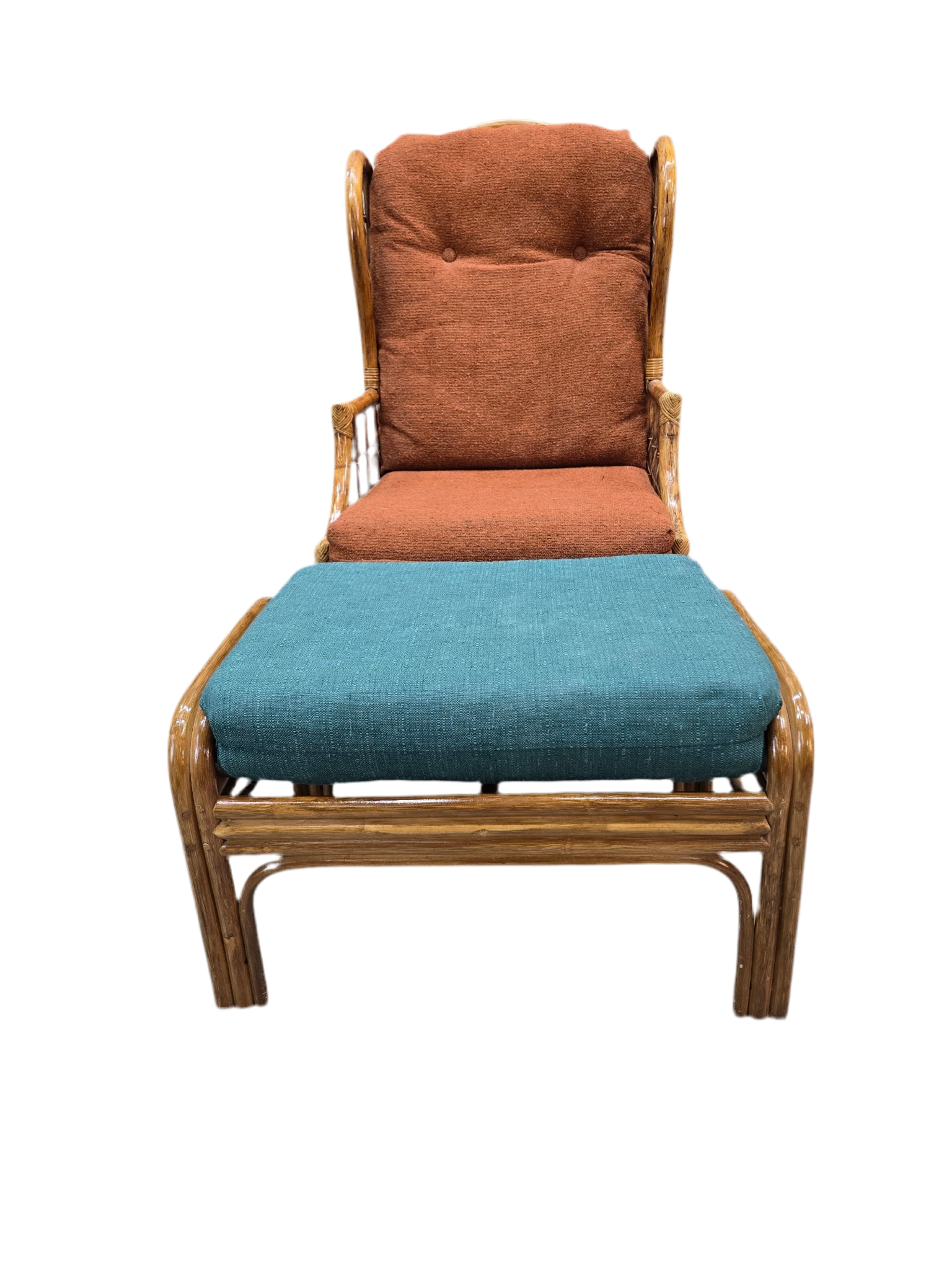 Mid Century Modern Wicker Chair and Ottoman for Reupholstery