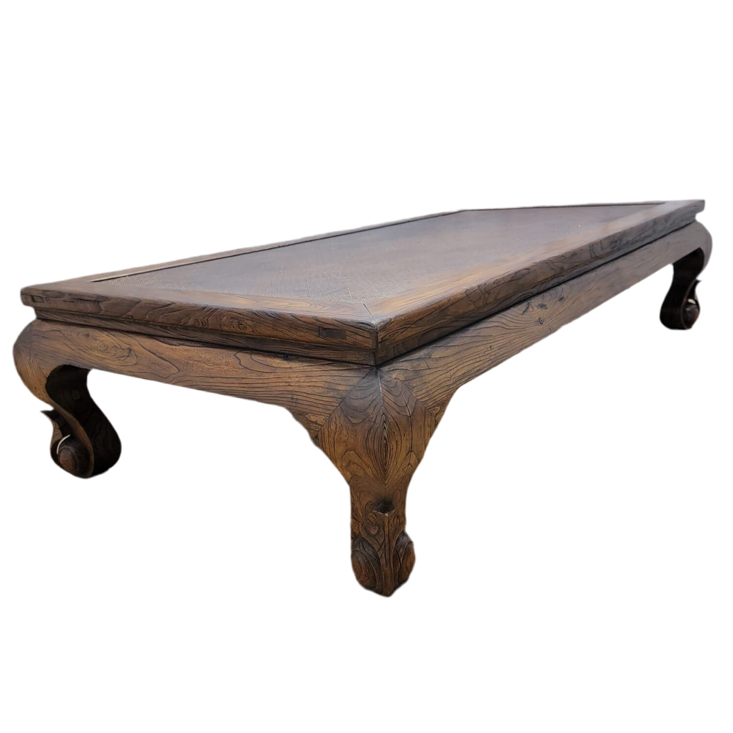 Antique Shanxi Province Elm and Rattan Coffee Table