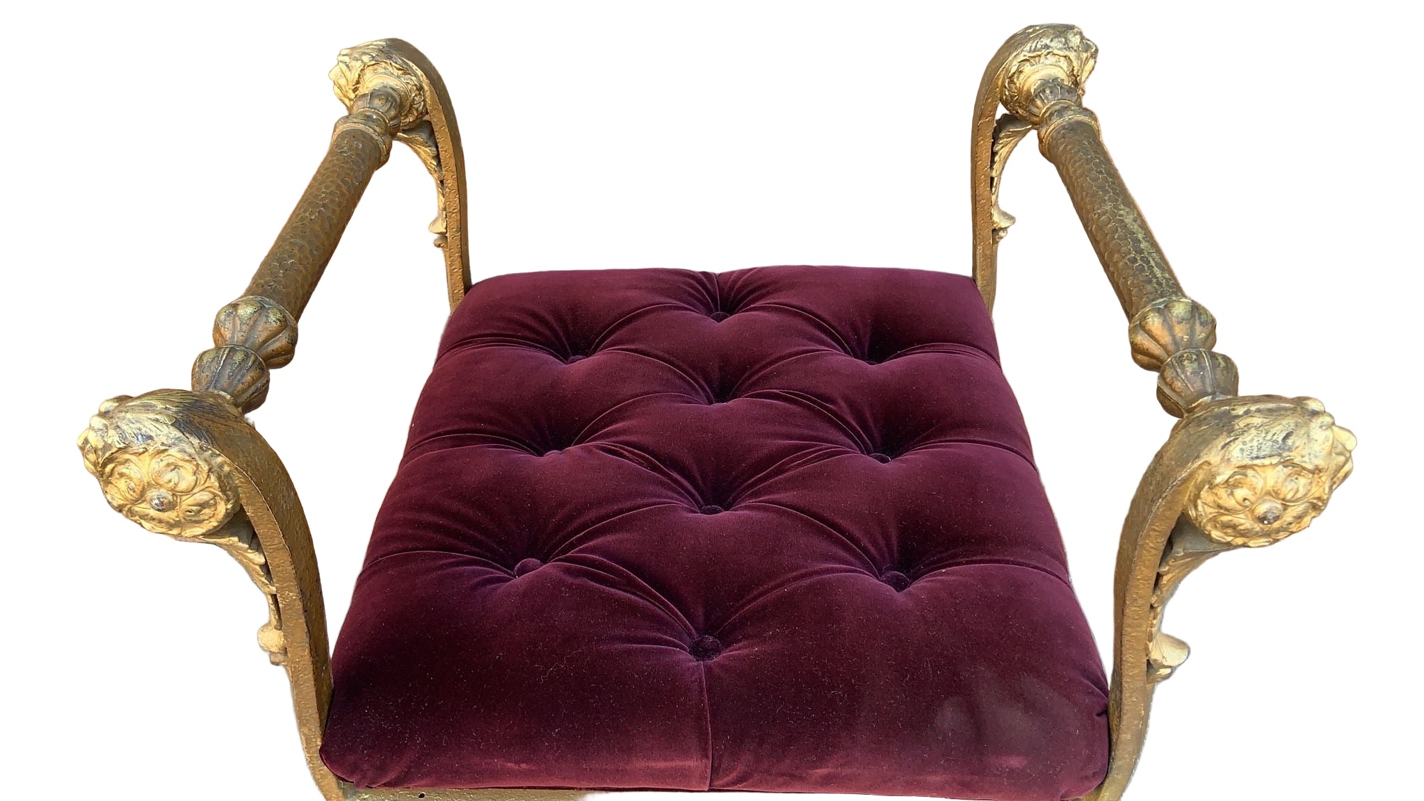 Antique Italian Renaissance Ornate Tufted Gild Bench Newly Reupholstered