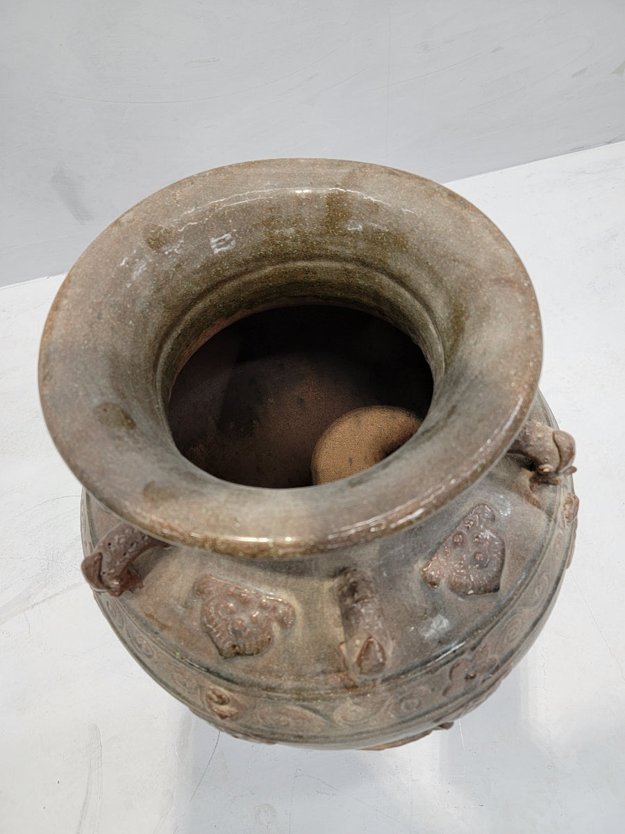 Antique Decorated Brown-Glazed Mataban Jar Vase