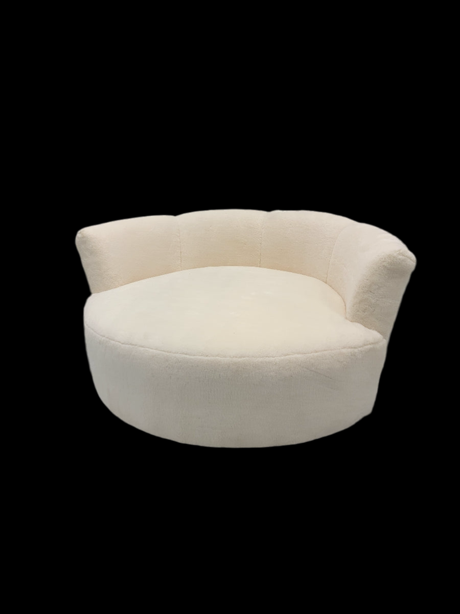 Mid Century Modern Milo Baughman Style Swivel Love Lounge Newly Reupholstered Natural Sherling