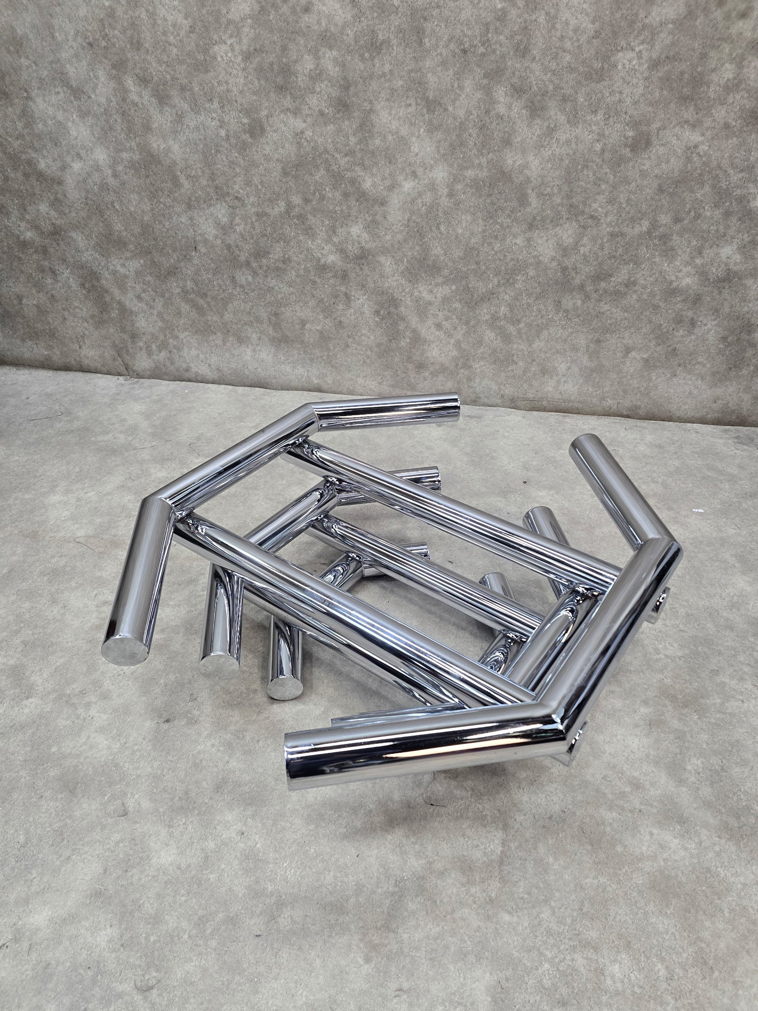 Mid Century Modern Paul Mayen Style Stacked Octagonal Tubular Chrome Coffee Table