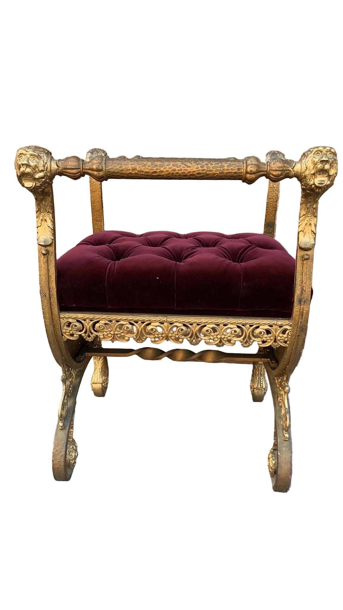 Antique Italian Renaissance Ornate Tufted Gild Bench Newly Reupholstered