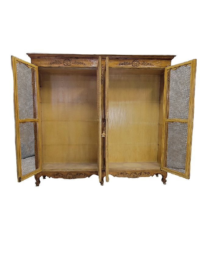 Antique French Country Chicken Wire Paneled Bookcase