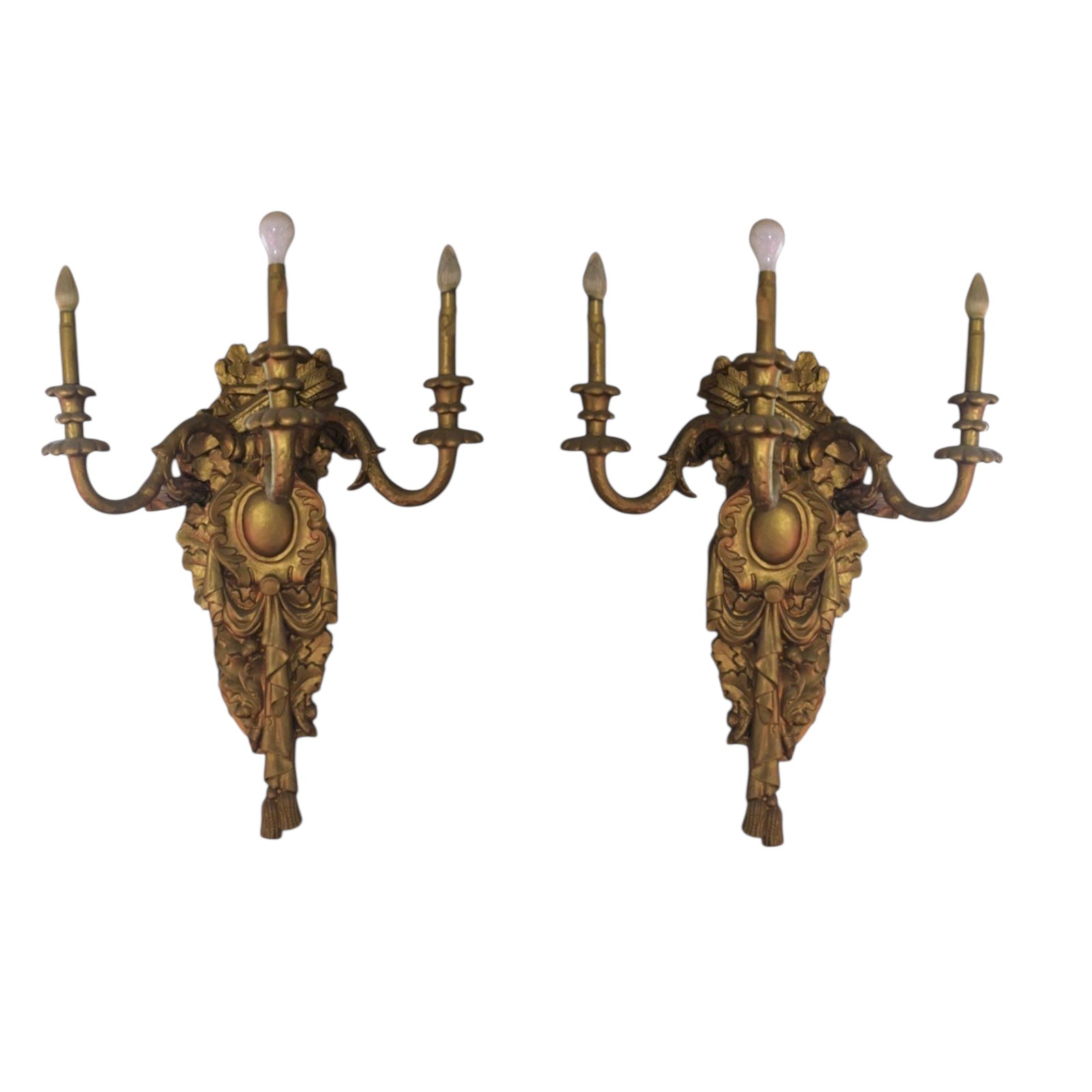 Antique Neoclassical Style Oversized Wall Sconces - Pair