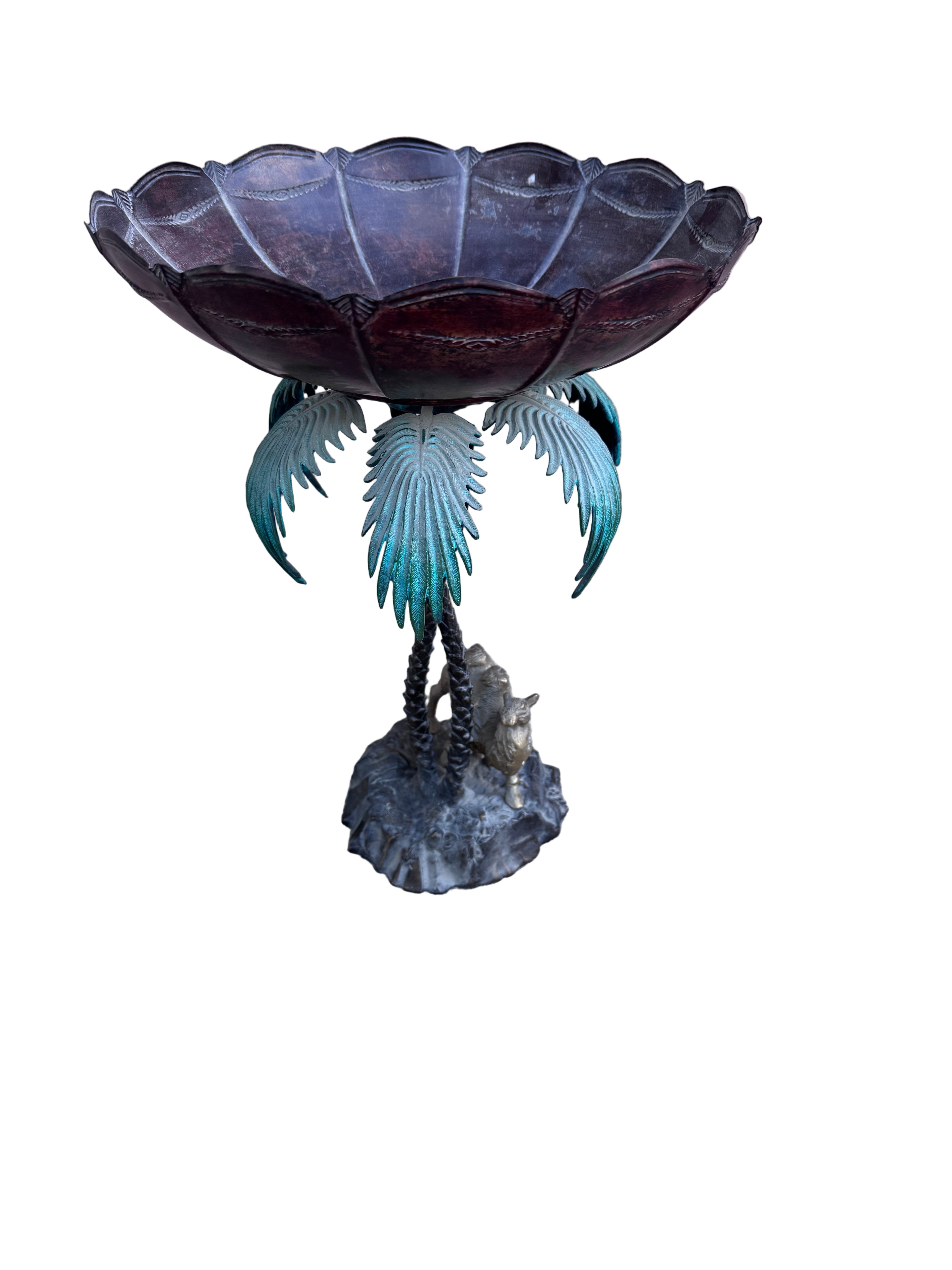 Anglo Indian Bronze Serving Bowl on a Palm Tree Stand with Camel