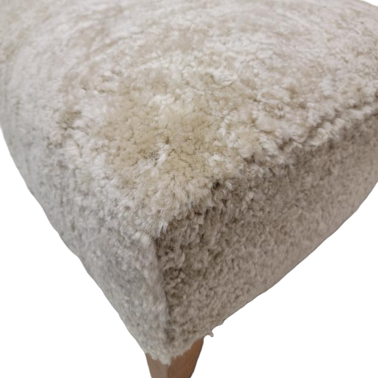 Mid Century Modern Swedish Scroll Back Slipper Chairs Newly Reupholstered in Natural Sheep Wool - Pair