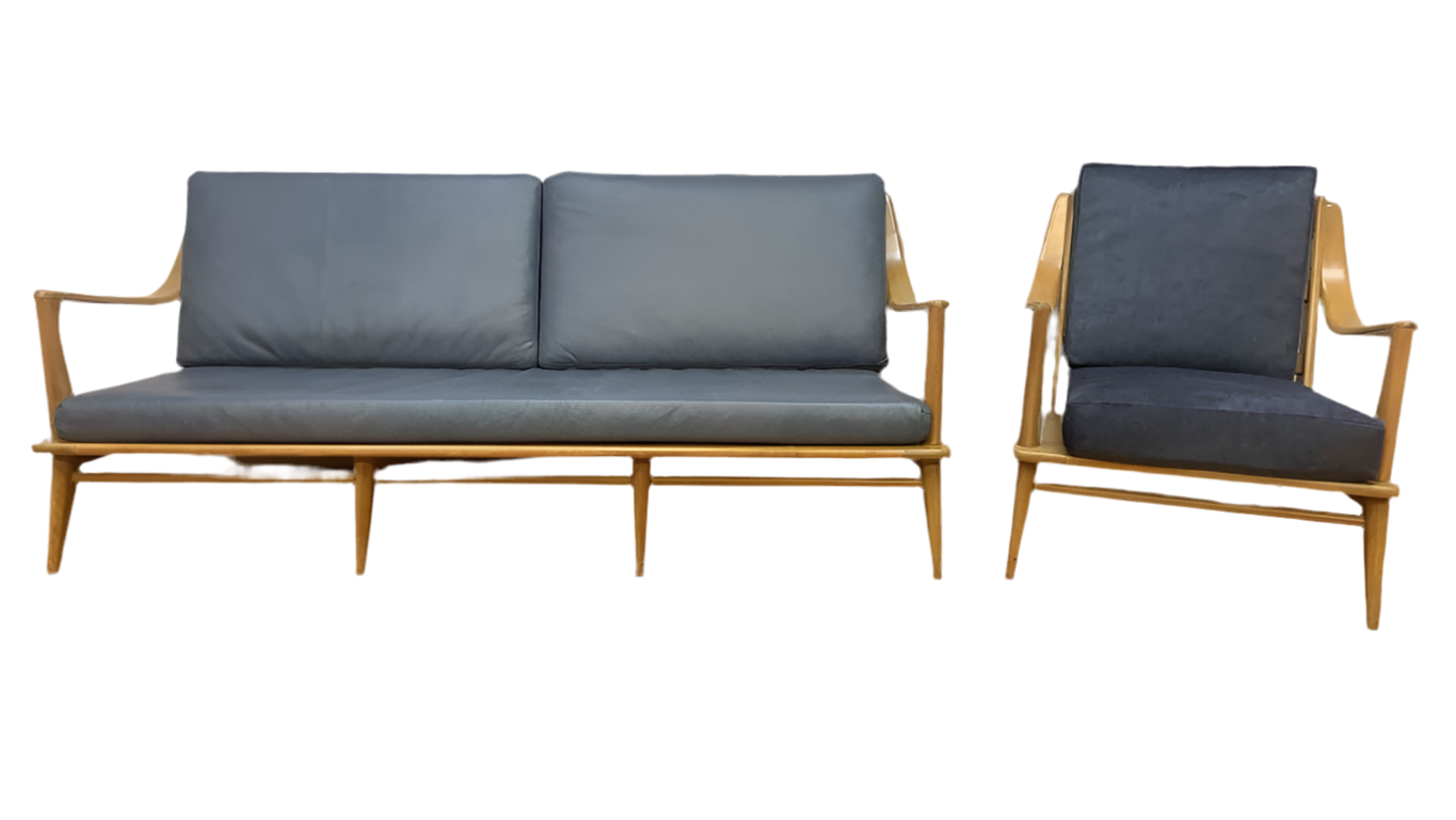 Mid Century Modern Heywood Wakefield Aristocraft Sofa & Armchair Newly Reupholstered - 2 Piece Set