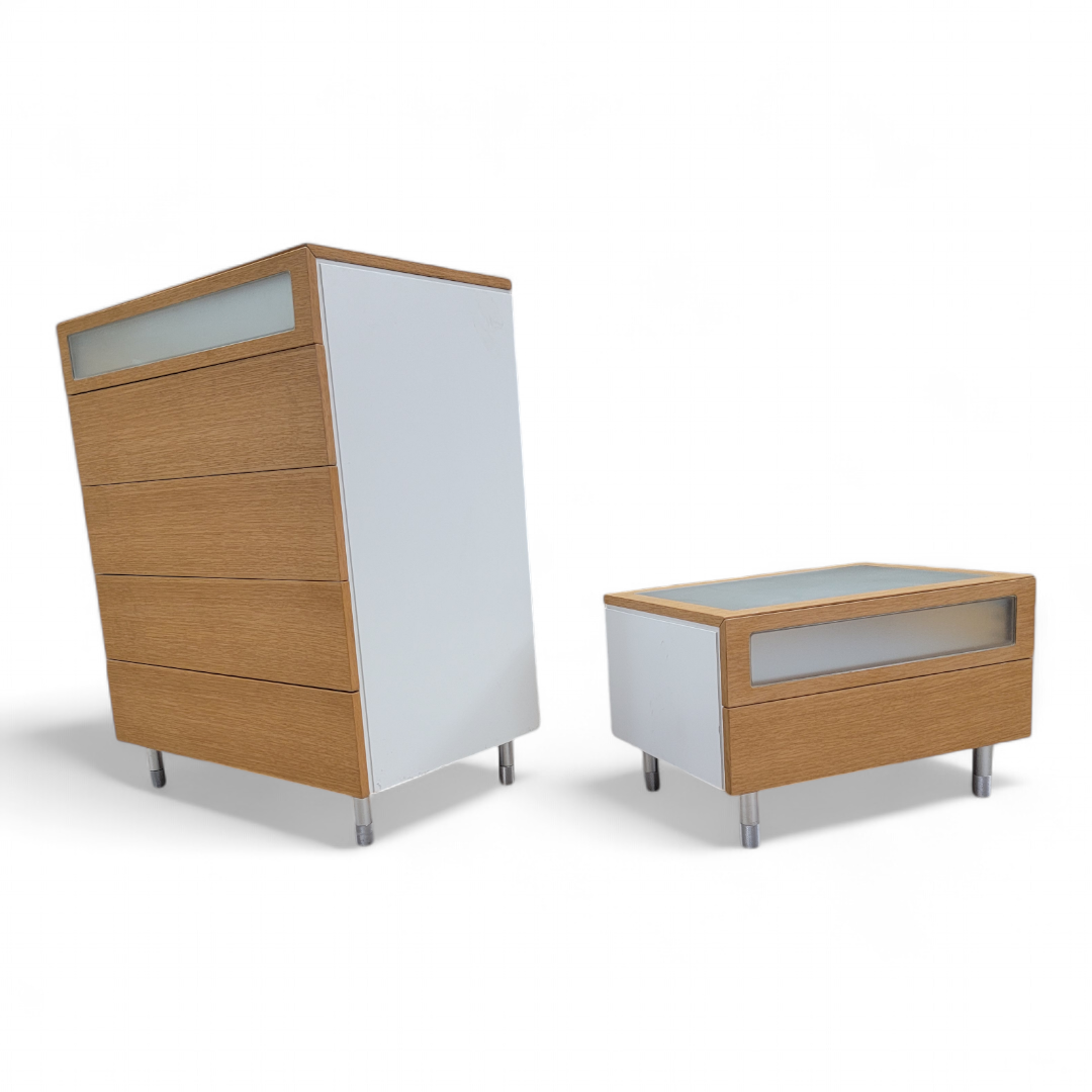 Postmodern Italian Frosted Glass Dresser with Side Chest