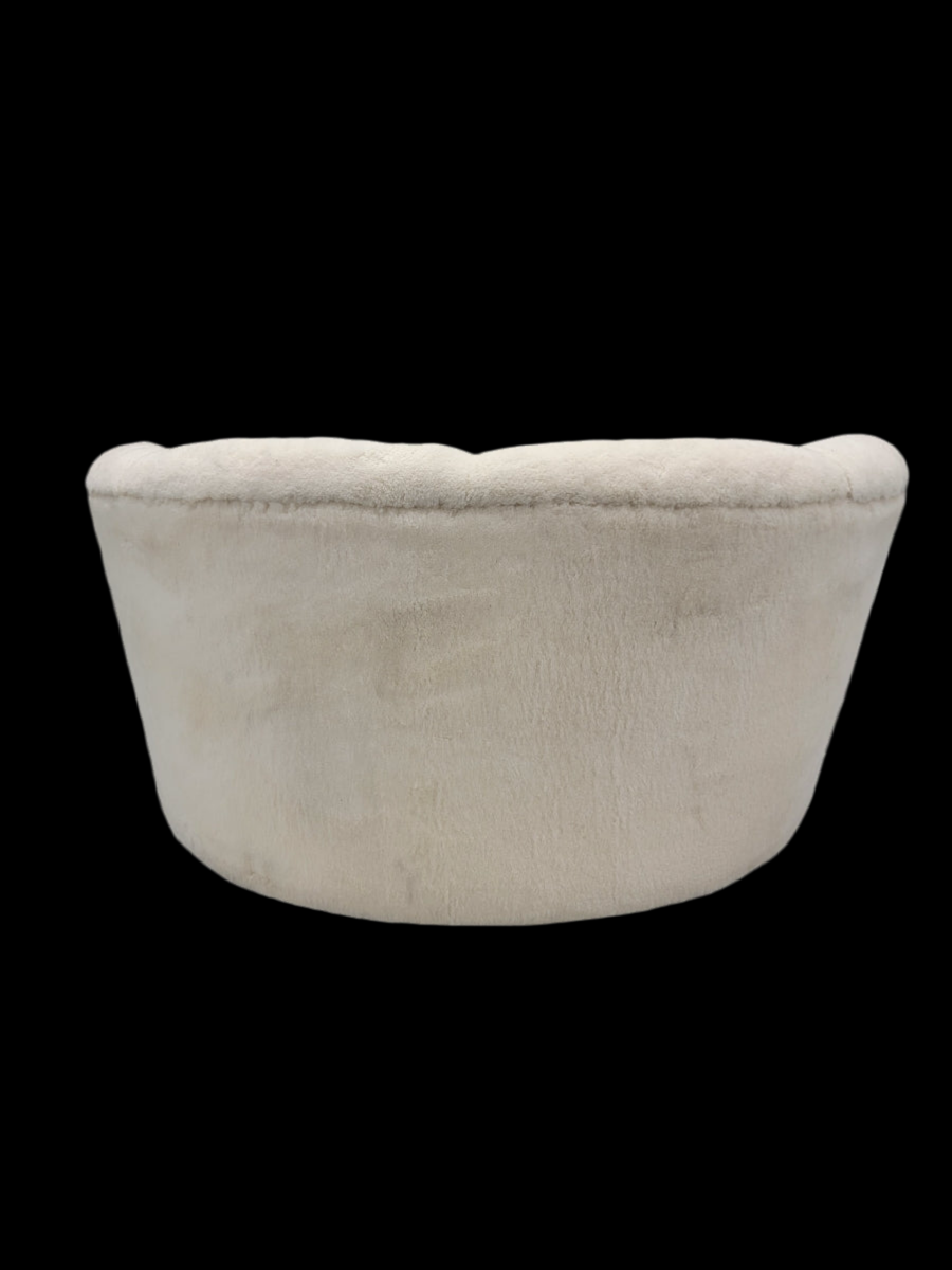 Mid Century Modern Milo Baughman Style Swivel Love Lounge Newly Reupholstered Natural Sherling