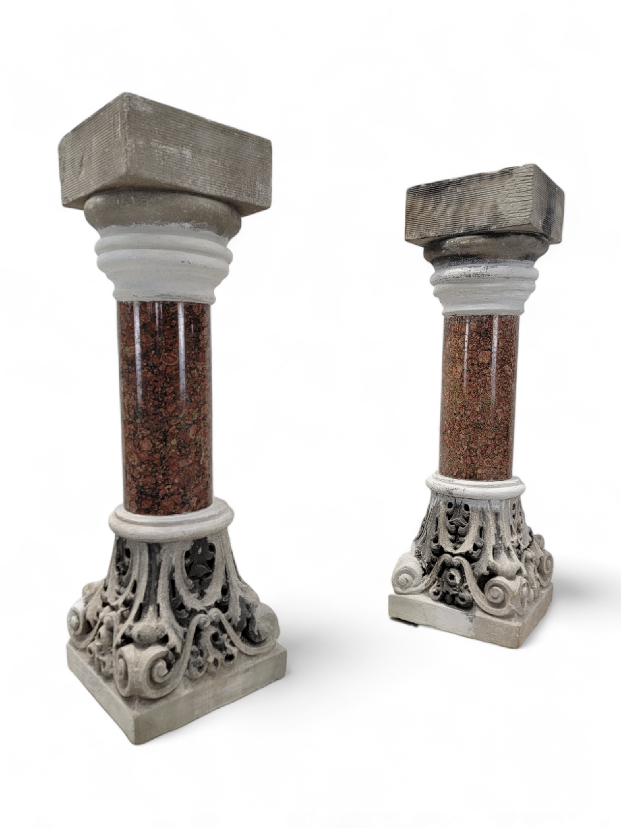 Antique Italian Marble & Stone Pedestals from Roman Church Altar - Pair