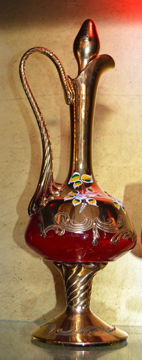 Czech Republic Hand Painted and Hand Blown Decanter and Glasses - 12 Piece Set
