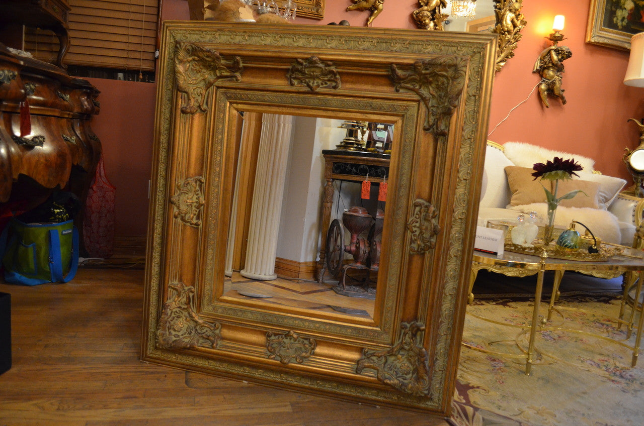 Victorian Gold Gilded Carved Ornate Square Wall Mirror
