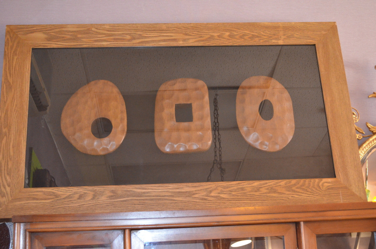 Vintage Wood Abstract Sculpture in a Wood and Glass Case