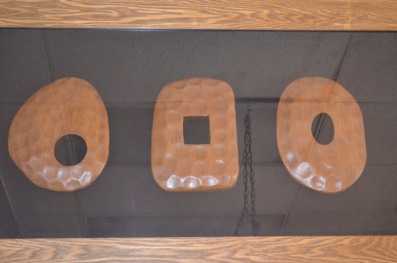 Vintage Wood Abstract Sculpture in a Wood and Glass Case