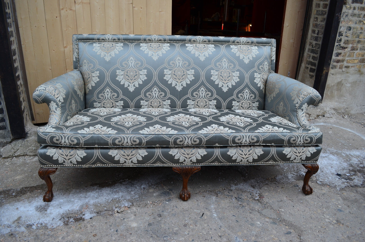 Victorian Drexel Sofa With Eagle Claw Feet and Two Ottomans Newly Upholstered