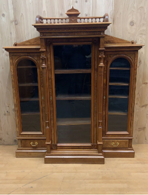 Antique Victorian Eastlake Walnut Bookcase Display Case