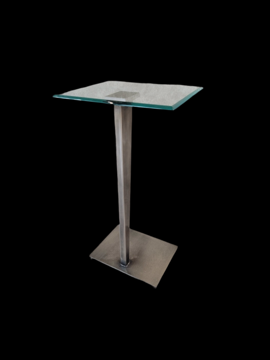 Vintage Modern Glass Top Metal Pedestal Base Cocktail Table