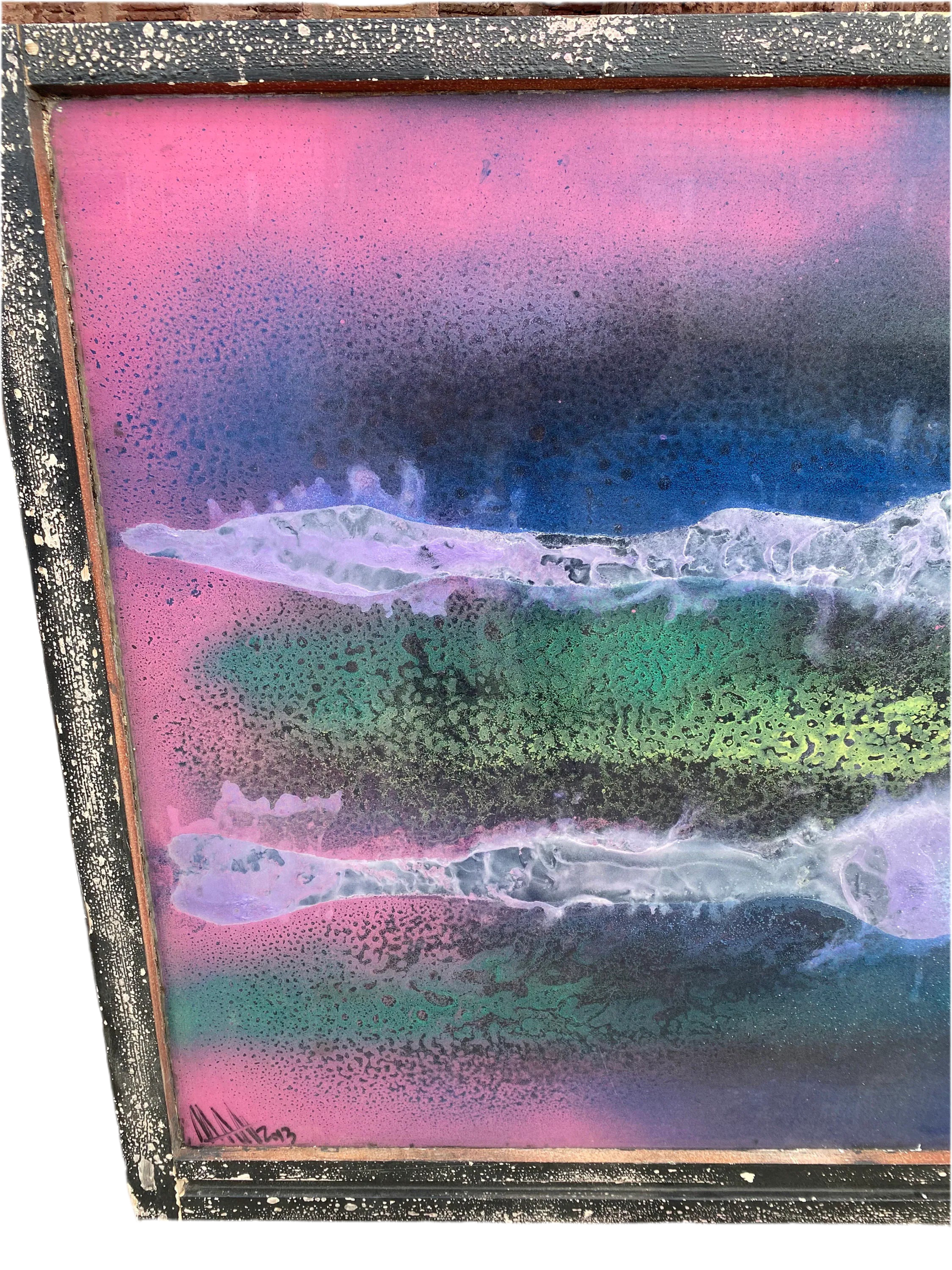 Vintage Abstract Mixed Media Glass Hanging Wall Art Signed by Mark Narens