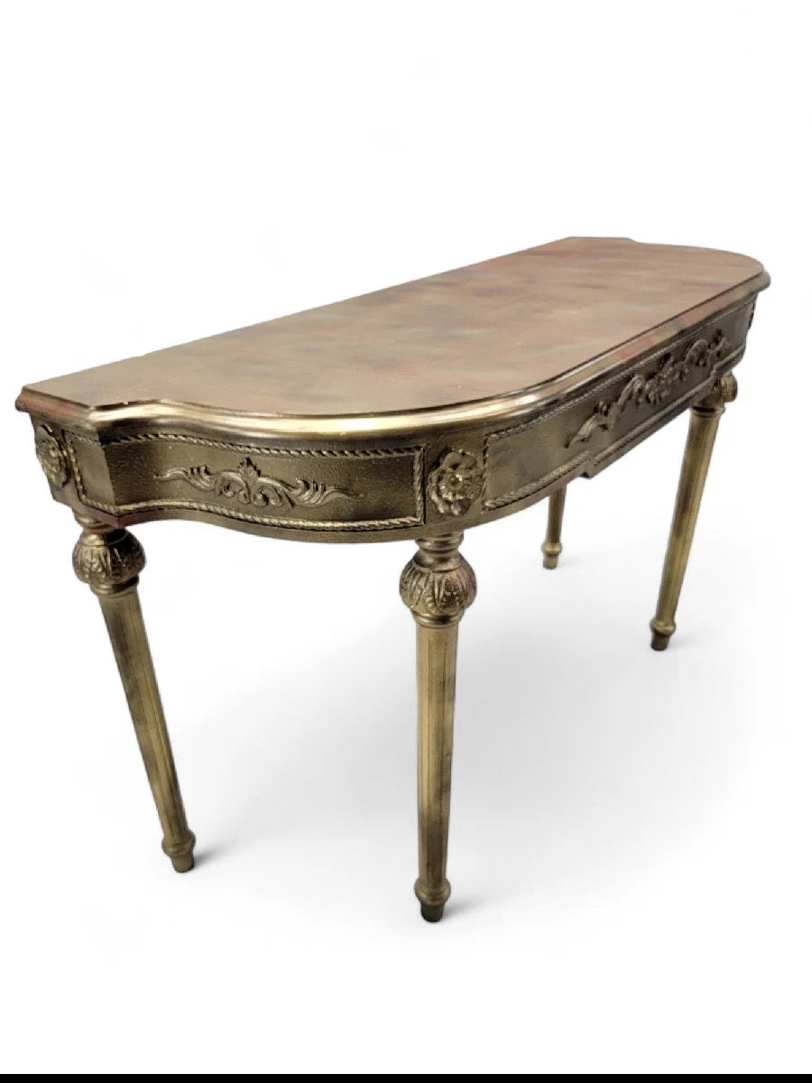 Vintage French Louis XVI Style Gold Gilt Demilune Console Table
