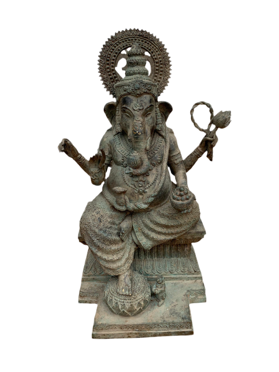 Antique Ganesha Statue Hindu Elephant God War Religious