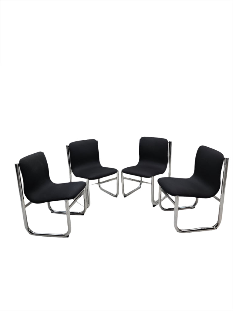 Mid Century Modern 
Hannah Morrison Style Chrome Tubular Sling Dining Chairs - Set of 4