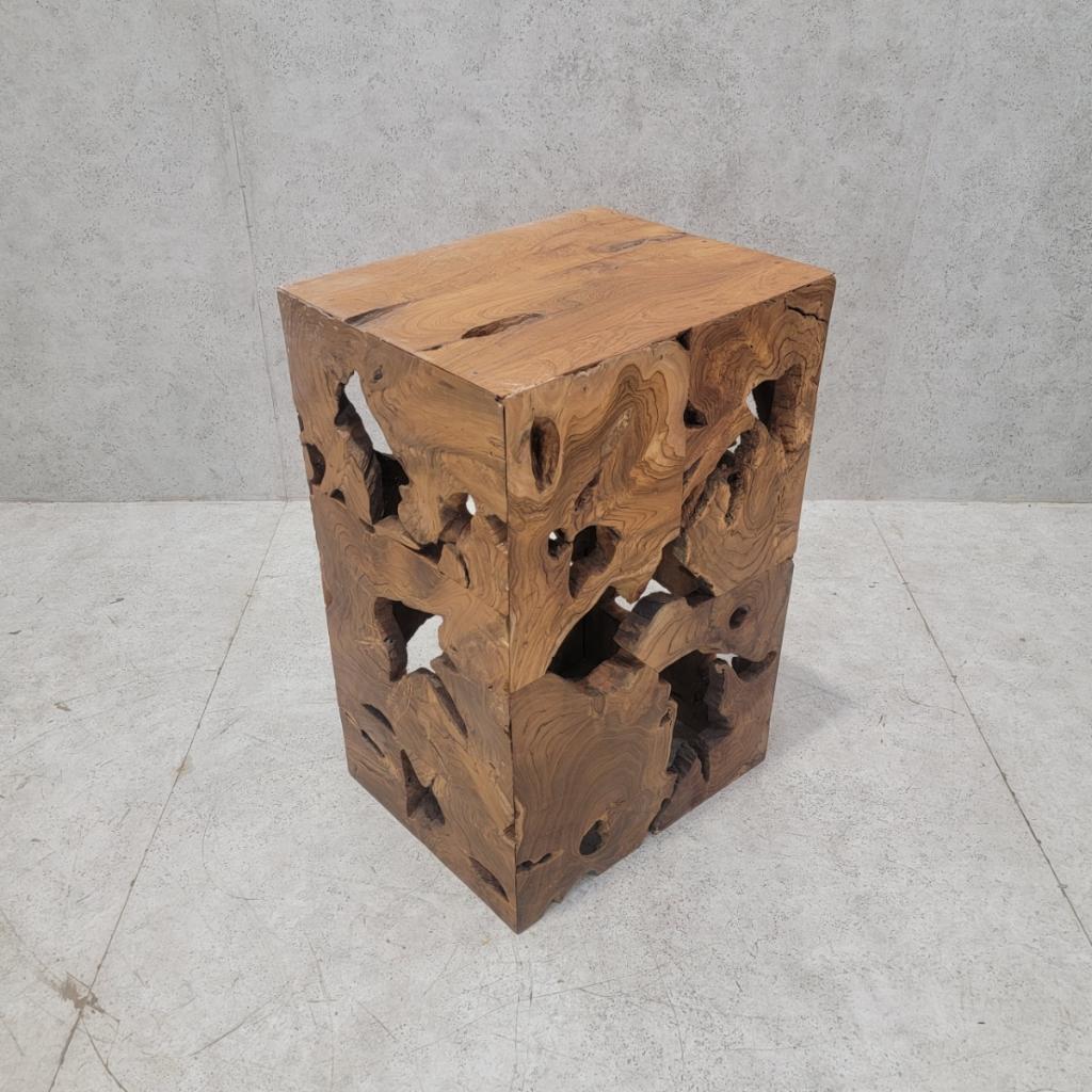 Vintage Modernist Organic Burl Wood Pedestal/Side Table