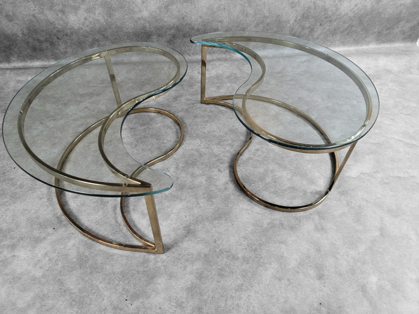 Mid Century Modern Milo Baughman Style Brass Tear Drop Ying/Yang Coffee/Side Tables for DIA