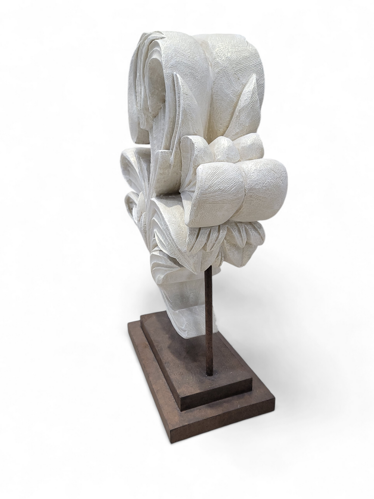 Vintage Sculpted Resin Scrolled Acanthus Leaf Sculpture on a Metal Stand