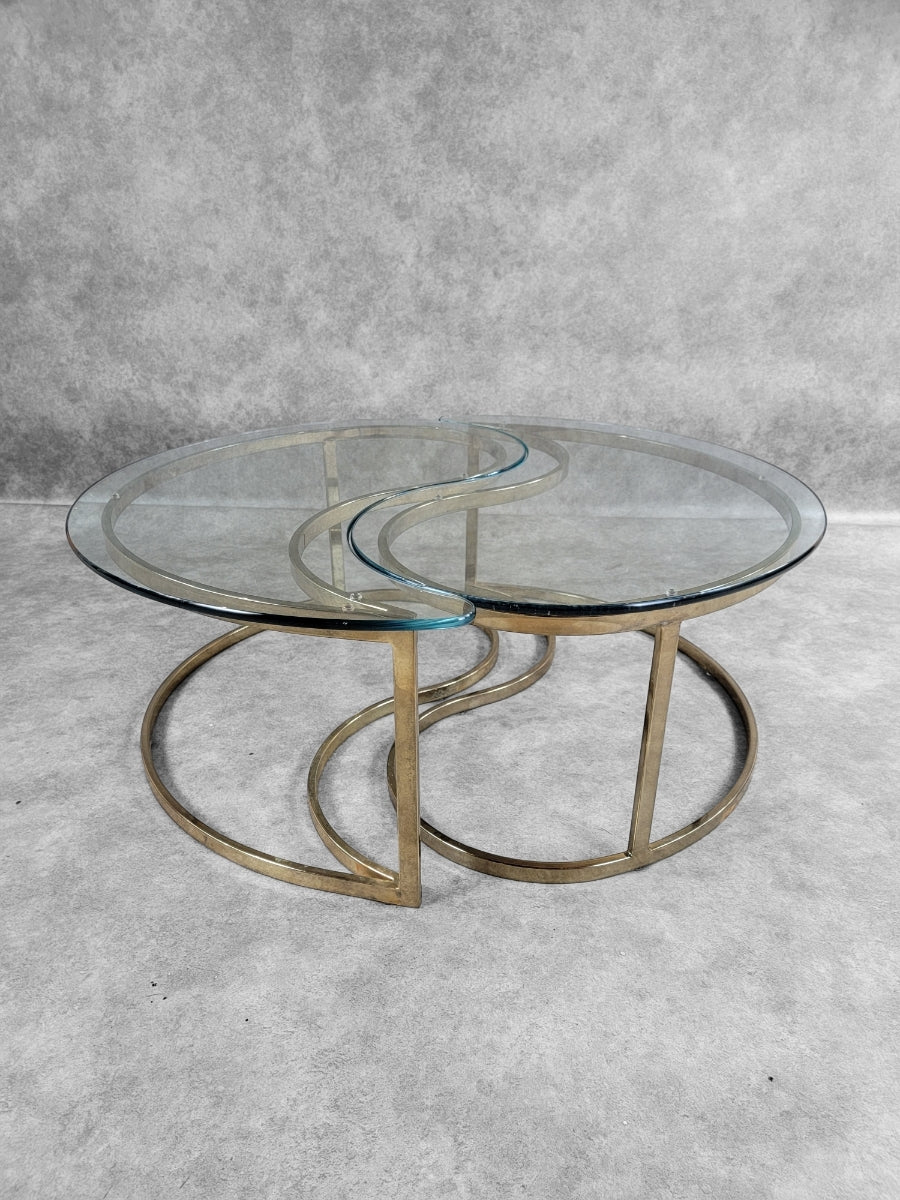 Mid Century Modern Milo Baughman Style Brass Tear Drop Ying/Yang Coffee/Side Tables for DIA