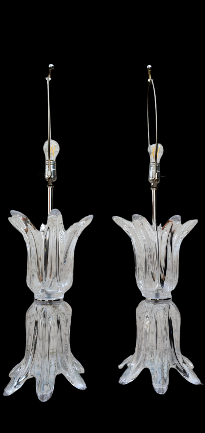 Hollywood Regency French Art Vannes Crystal Table Lamps - Pair