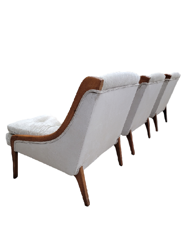 Mid Century Modern Ben Seibel Slipper Chairs Set Newly Reupholstered in Velvet - 3 Piece Set