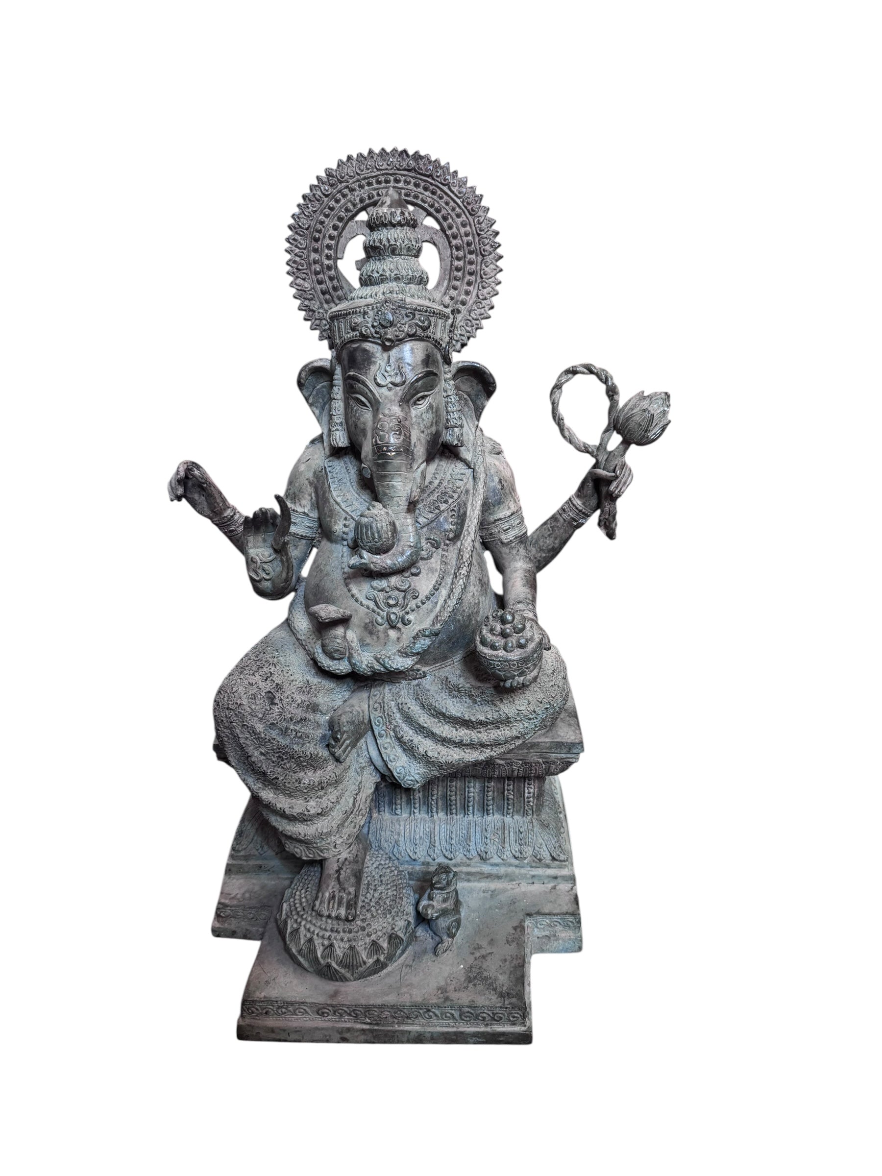 Antique Ganesha Statue Hindu Elephant God War Religious