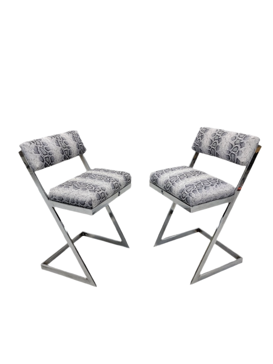 Mid Century Modern Milo Baughman DIA Style Chrome Z Flat-Bar Cantilevered Chairs Newly Reupholstered in Leather- Pair