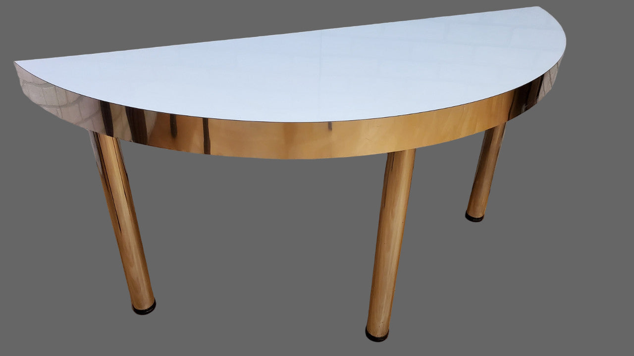 Mid Century Modern Half Moon White and Chrome Sofa Console Table