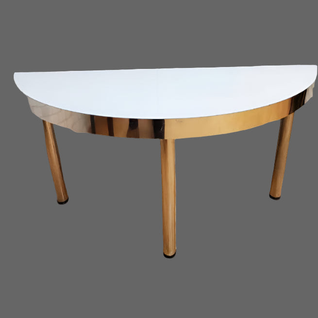 Mid Century Modern Half Moon White and Chrome Sofa Console Table