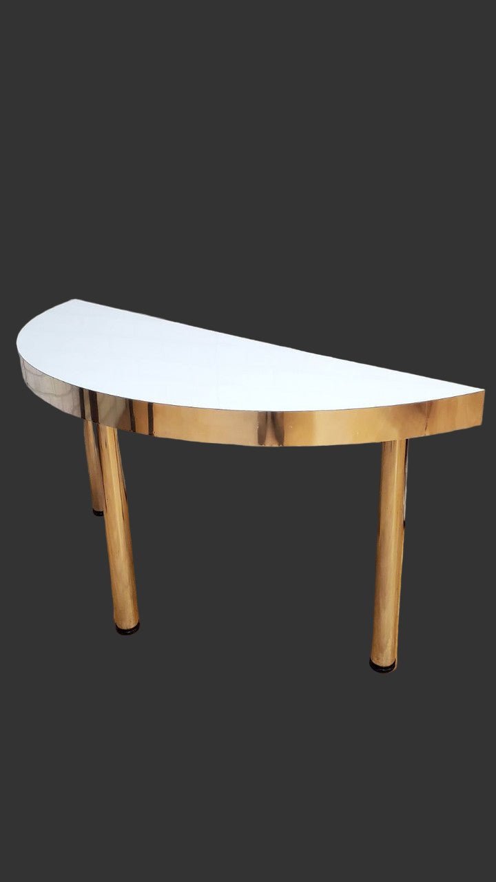 Mid Century Modern Half Moon White and Chrome Sofa Console Table