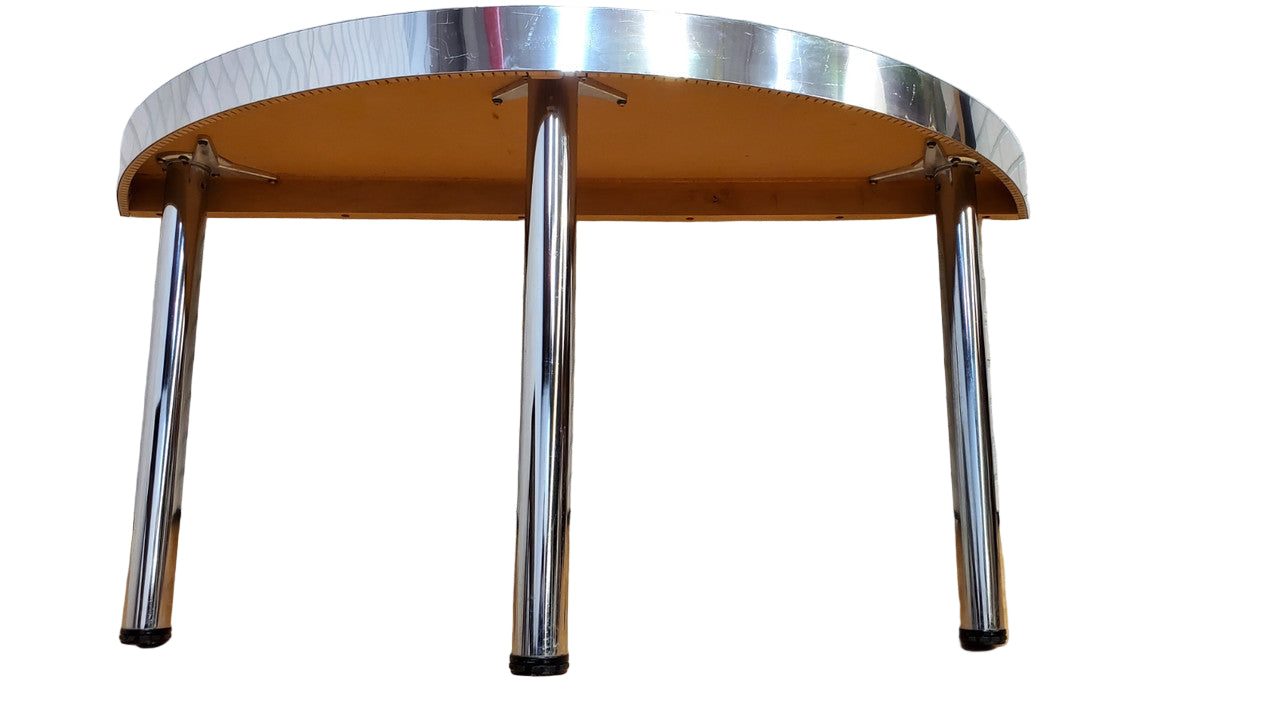 Mid Century Modern Half Moon White and Chrome Sofa Console Table