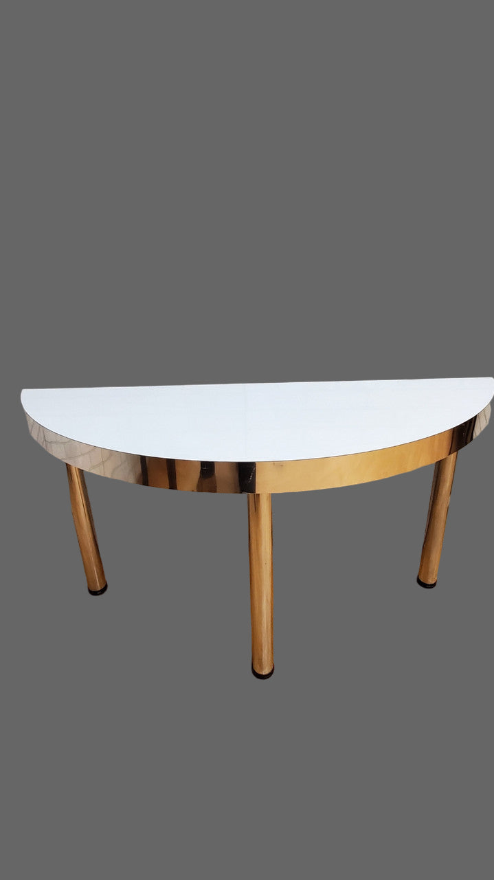 Mid Century Modern Half Moon White and Chrome Sofa Console Table